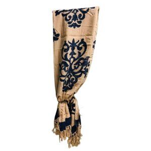 ArtStudio Women's Blue Fleu-De-Lys Design Fringe Fashion Scarf / One Size